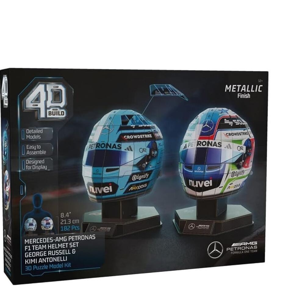 4D Build Mercedes-AMG F1 Helmet Set 3D Puzzle, Stand , Russell & Antonelli NIB